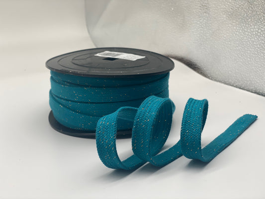 Flachkordel Uni Petrol/Türkis Lurex 15 mm