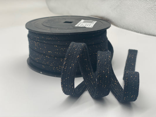Flachkordel Uni Schwarz Lurex 15 mm