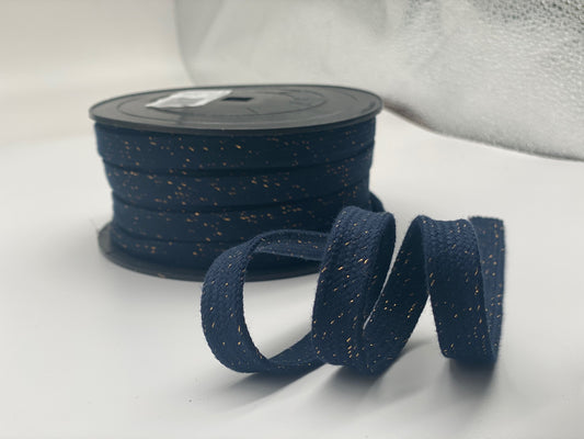 Flachkordel Uni Dunkelblau Lurex 15 mm