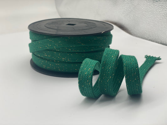 Flachkordel Uni Dunkelgrün Lurex 15 mm