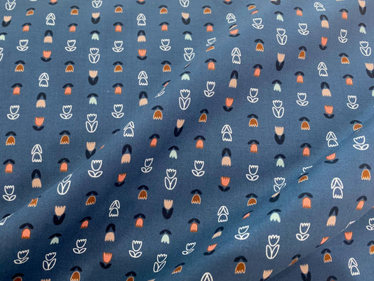 Baumwollstoff Tiny Tulips Rauchblau