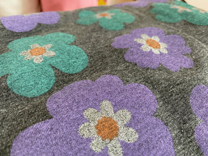 Jersey Glitzer-Blumen Lila Grün Grau