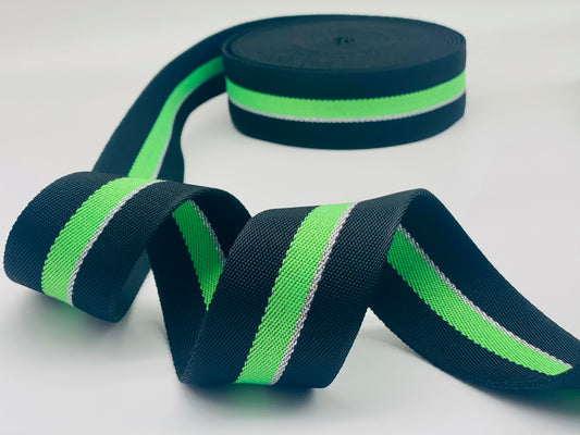 Gurtband Schwarz Neon Grün Silber 50 mm