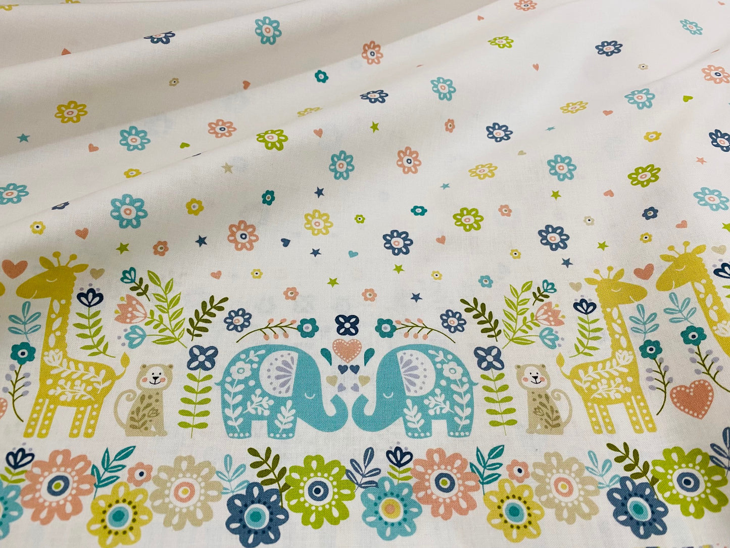 Kinderstoff Bordüre Elefanten und