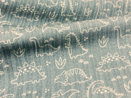 Kinderjersey gerippt Dinos Mintgrün