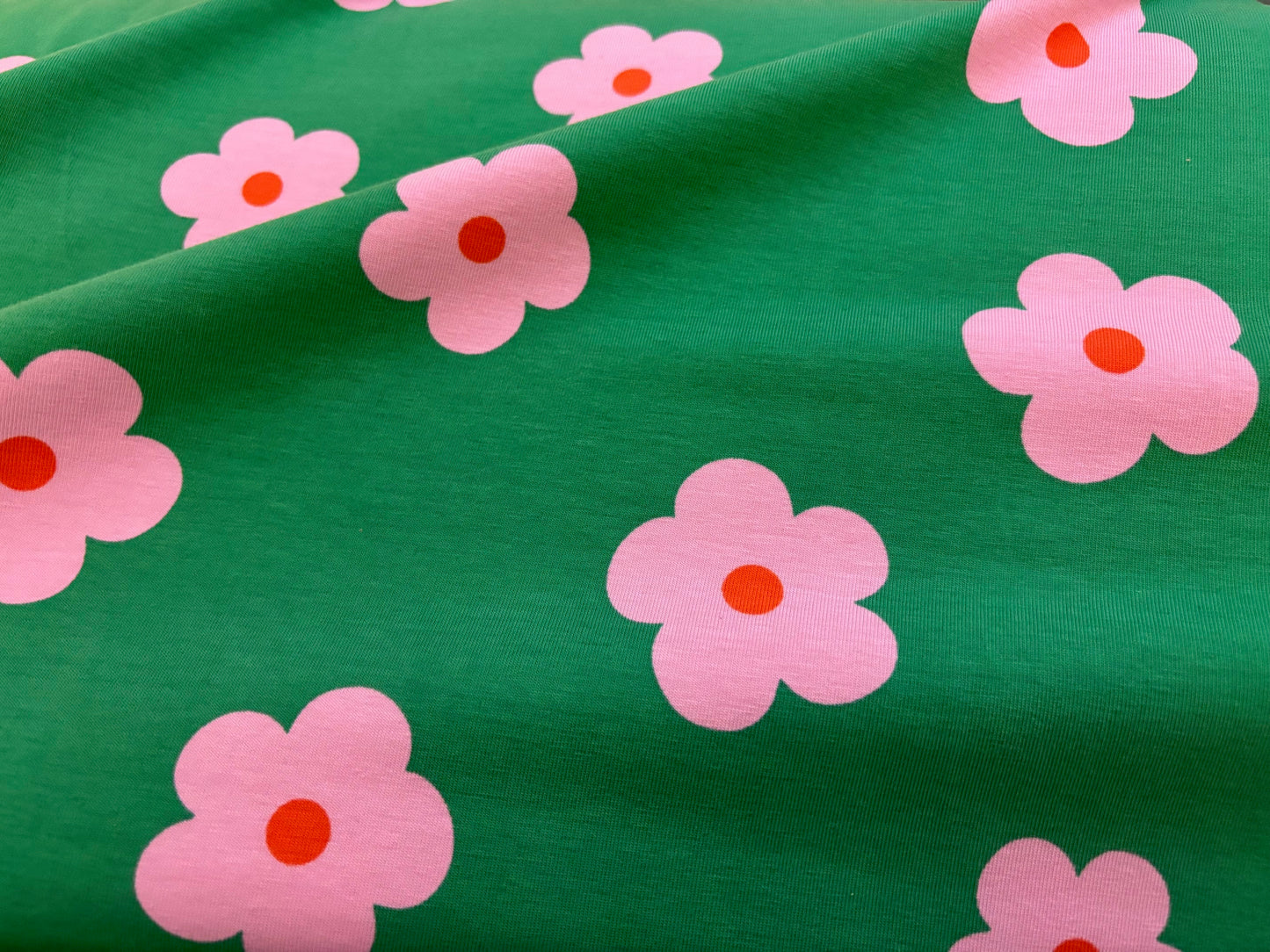 Jersey Naive Blumen Grün