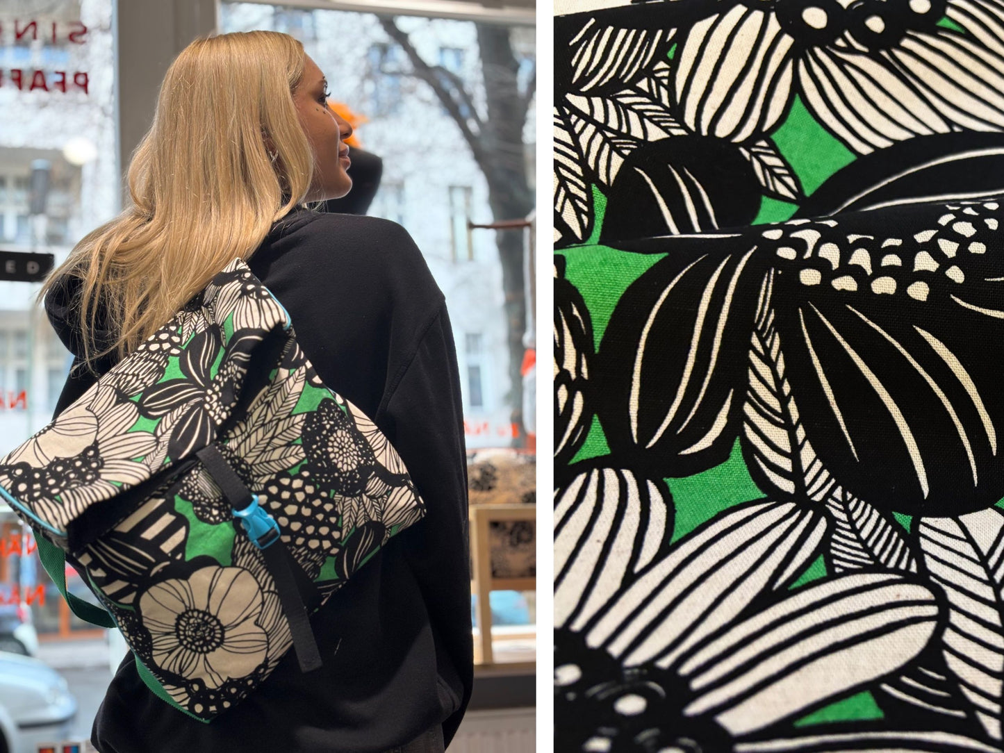 Dekostoff Mega Blumen Schwarz Grün