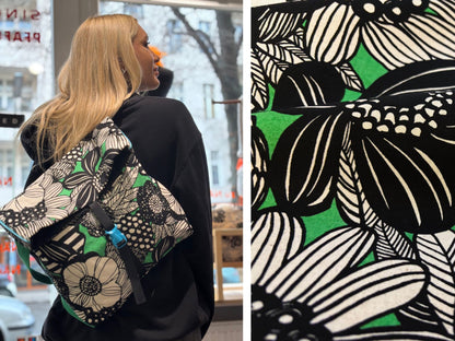 Dekostoff Mega Blumen Schwarz Grün