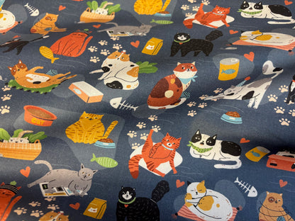 Baumwollstoff Here Kitty Katzen