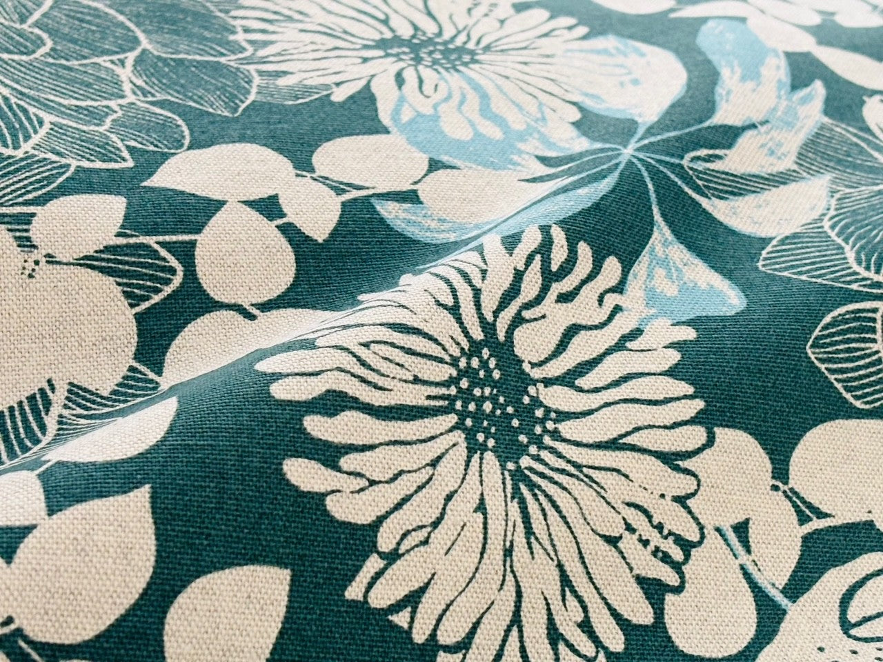 Canvas Blumen Dunkles Mint/Natur