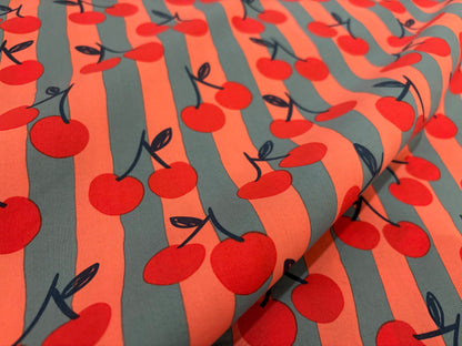 Baumwoll-Popeline Fruit Kirschen und