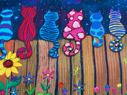 Kinderstoff Katzen auf dem Zaun