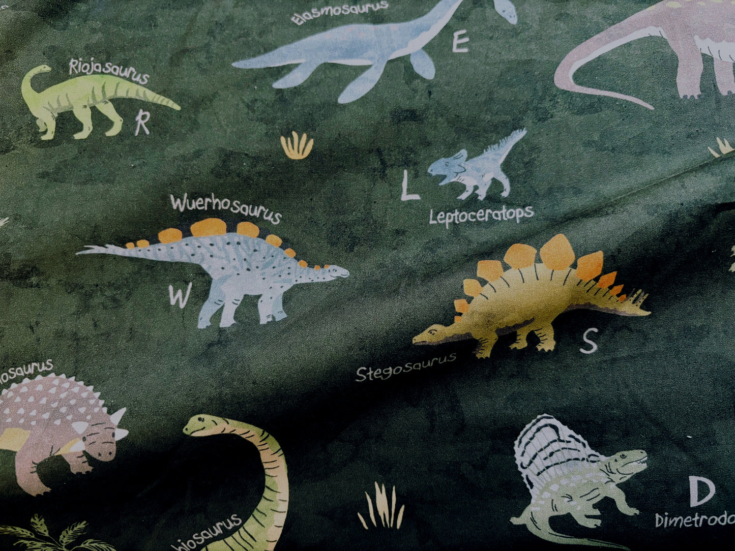 Kinderstoff Dinosaurier Dunkelgrün