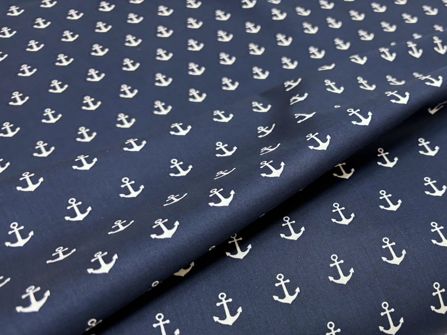 Baumwollstoff Große Anker in Weiß