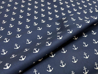 Baumwollstoff Große Anker in Weiß