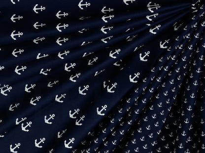 Baumwollstoff Große Anker in Weiß