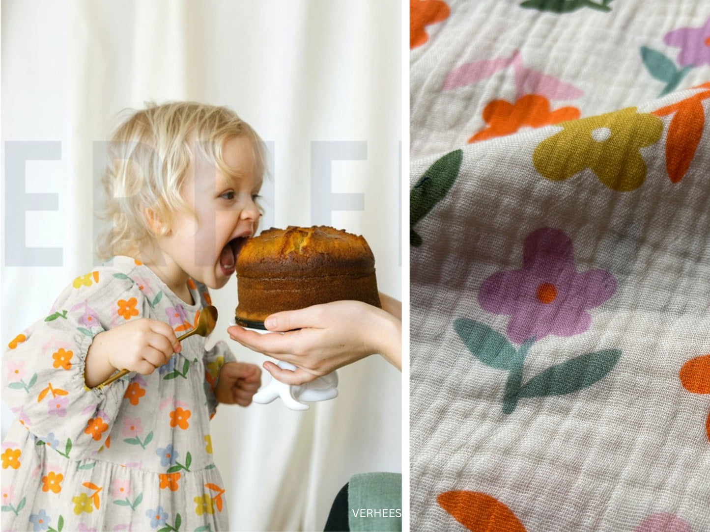 Musselin/Gauze Blumen Orange