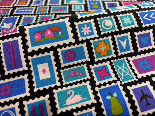 Baumwollstoff Bunte Briefmarken