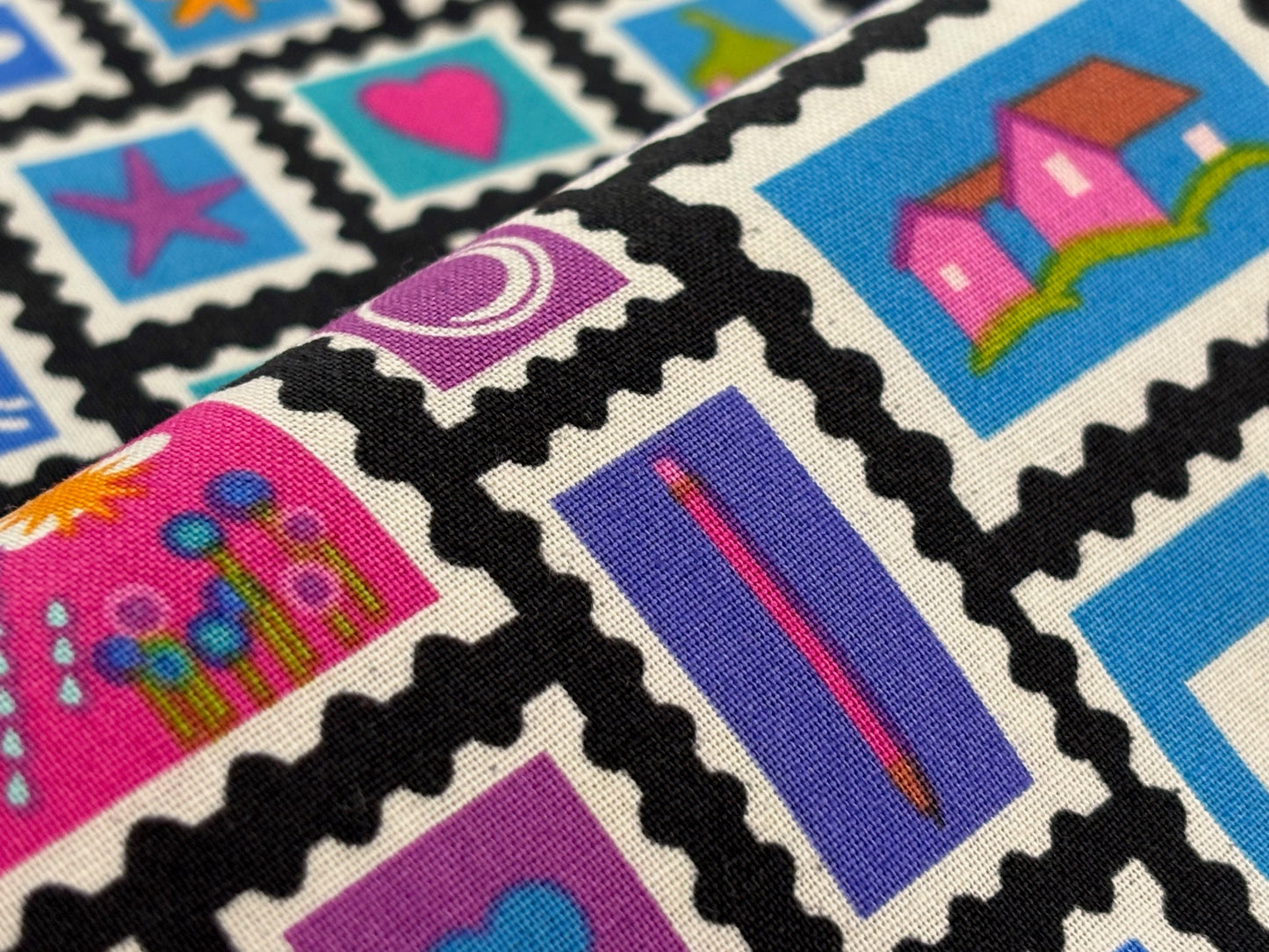 Baumwollstoff Bunte Briefmarken