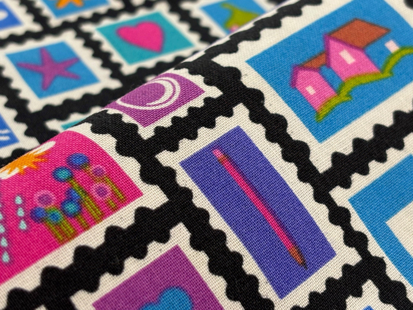 Baumwollstoff Bunte Briefmarken