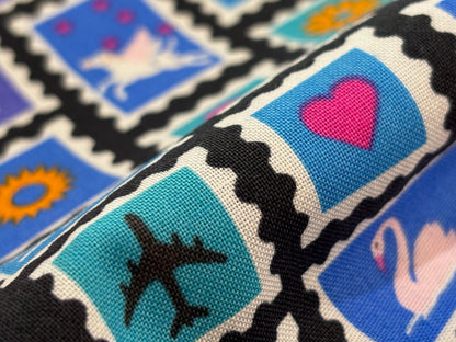 Baumwollstoff Bunte Briefmarken