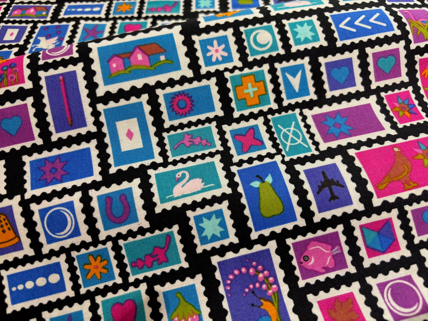 Baumwollstoff Bunte Briefmarken