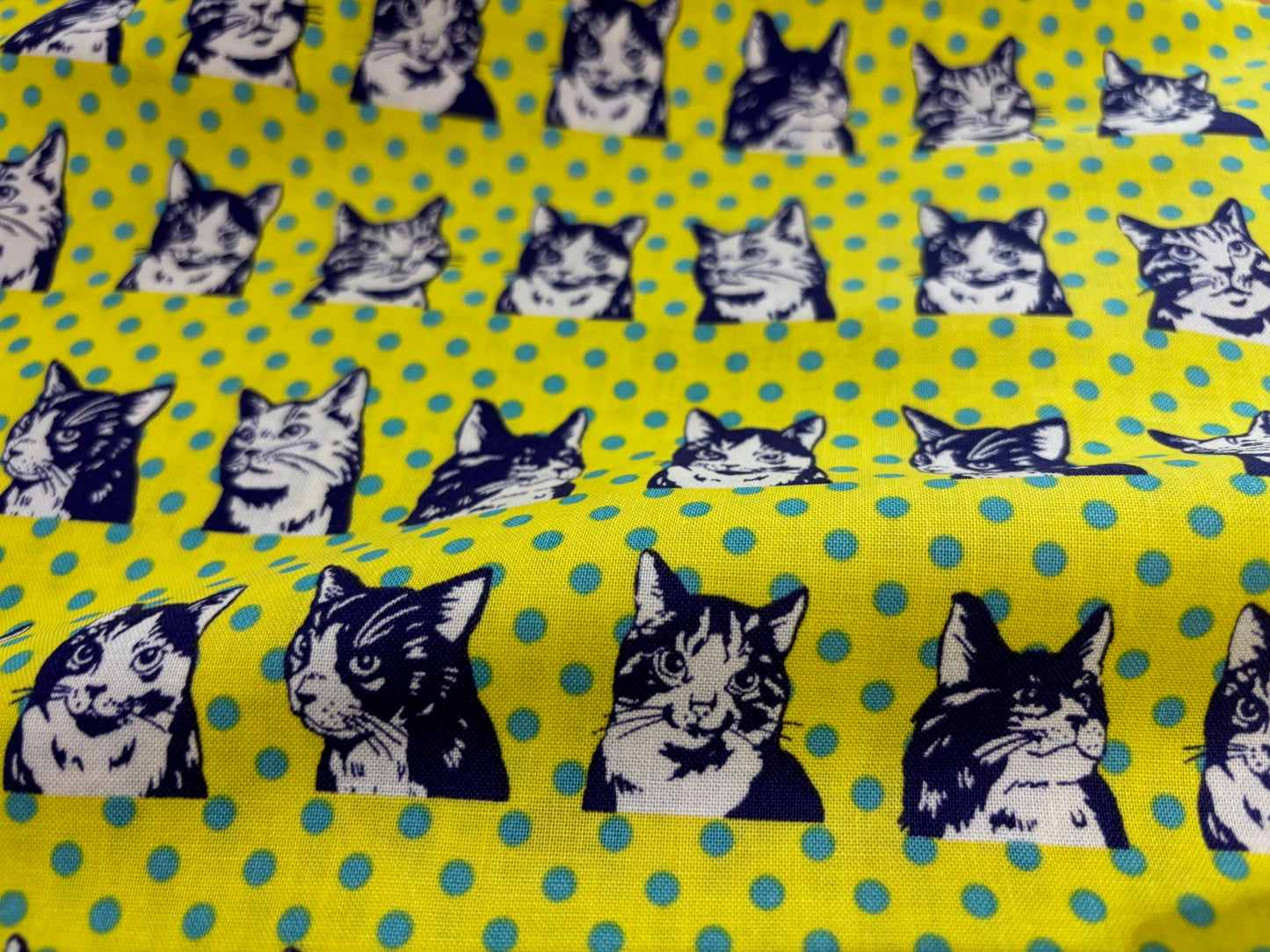 Baumwollstoff Katzen Gelb gepunktet