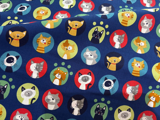 Baumwollstoff Katzen-Buttons