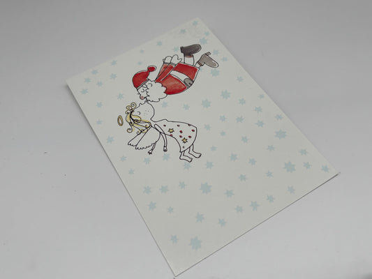 Postkarte Weihnachtsmann küsst Engel