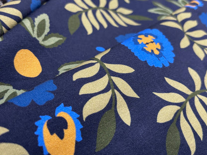 French Terry  Blätterranken Blau