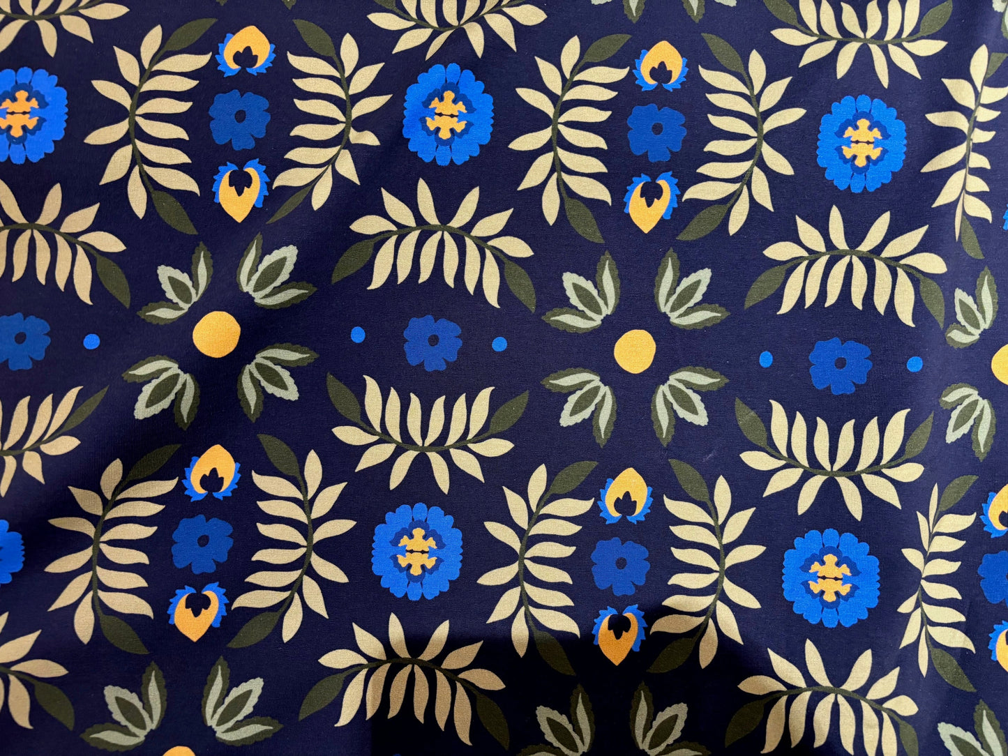 French Terry  Blätterranken Blau