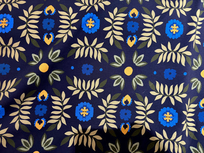 French Terry  Blätterranken Blau