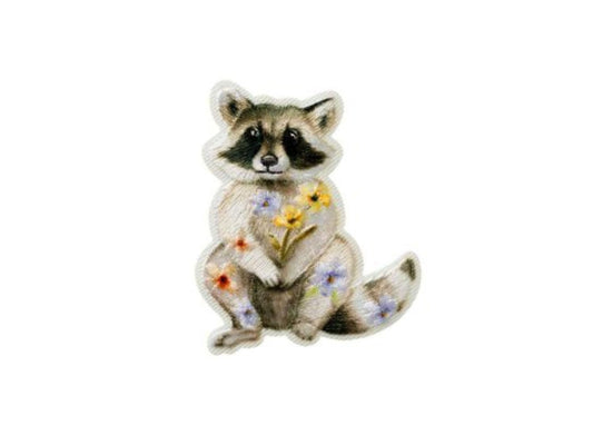 Waschbär mit Blümchen Bügelbild/Applikation