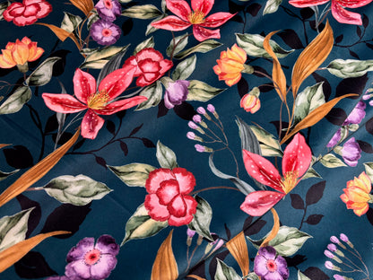 Samtstoff Velours Blumen Petrol