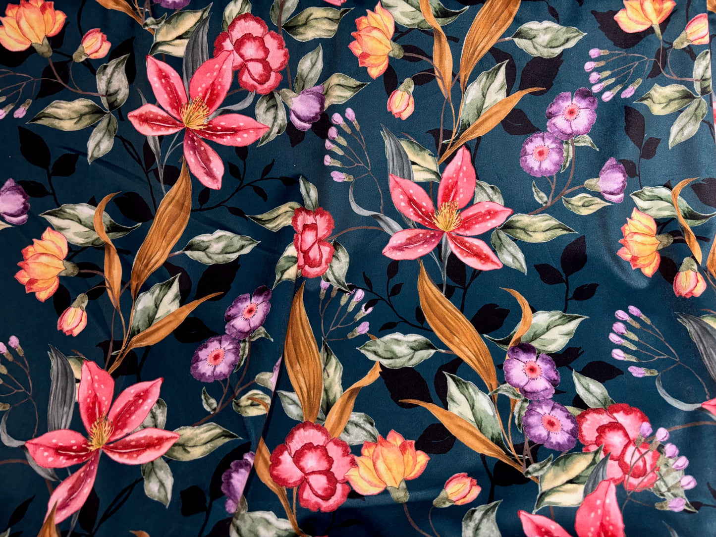 Samtstoff Velours Blumen Petrol