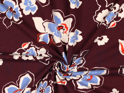 French Terry  Flowers Bordeaux