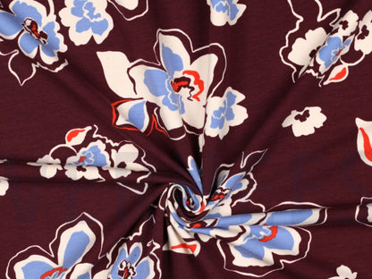 French Terry  Flowers Bordeaux
