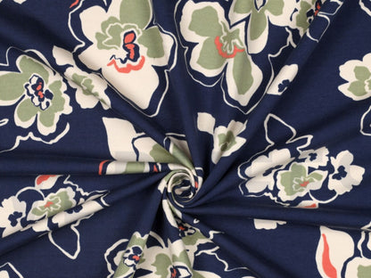 French Terry  Flowers Blau