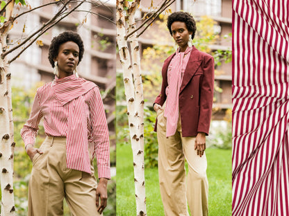 Baumwollstoff Weinrot gestreift