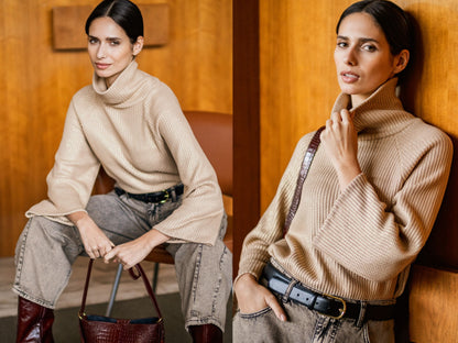 Rippenstrickstoff Goldbeige Karamell