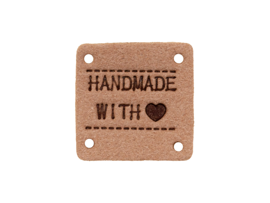 Velours-Lable Handmade with Love Lederbraun