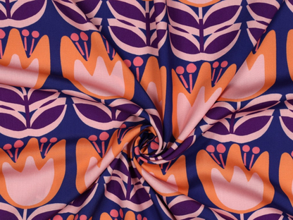 Viskose Lenzing™ EcoVero™ Tulips Kobaltblau Orange