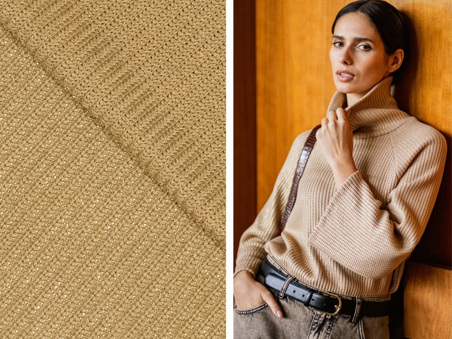 Rippenstrickstoff Goldbeige Karamell