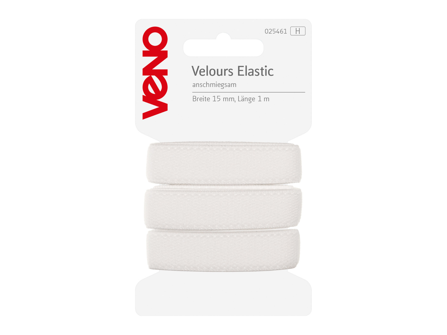 VENO Velours Elastic Gummiband 15 mm Weiß 1 m