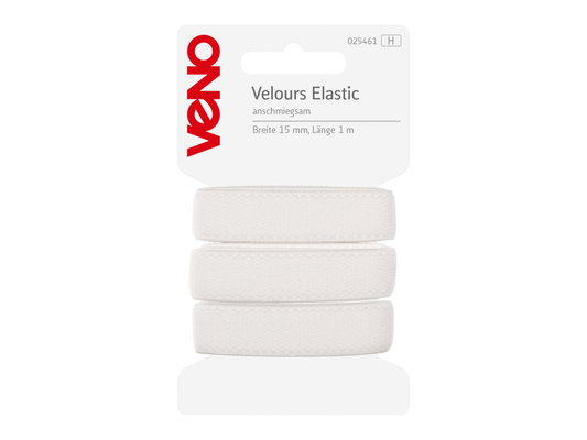 VENO Velours Elastic Gummiband 15 mm Weiß 1 m