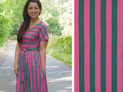 Viskosejersey Happy Stripes Grün Pink