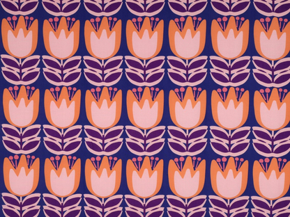 Viskose Lenzing™ EcoVero™ Tulips Kobaltblau Orange