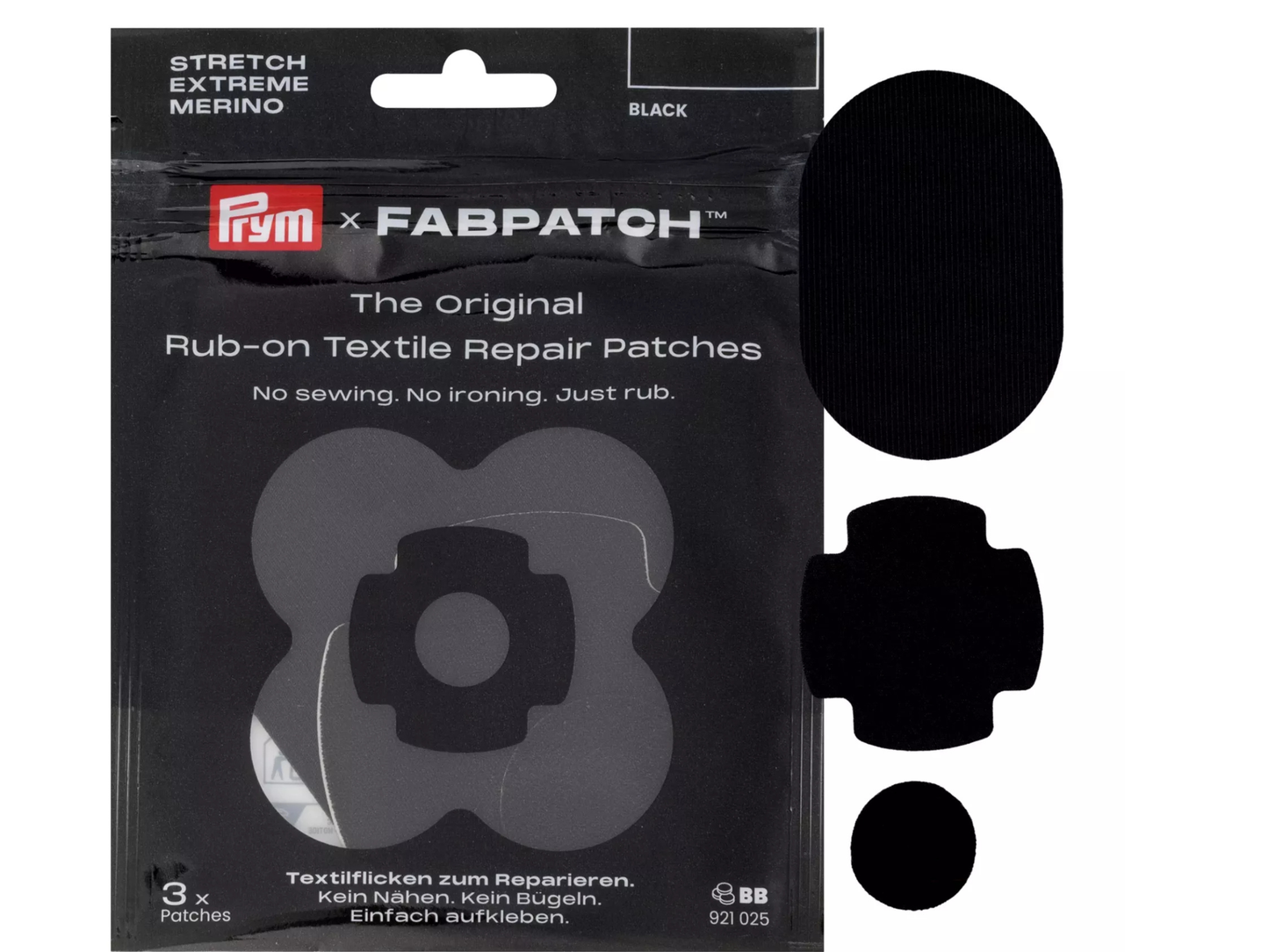 PRYM X Fabpatch EXTREME STRETCH MERINO Repair Flicken Schwarz