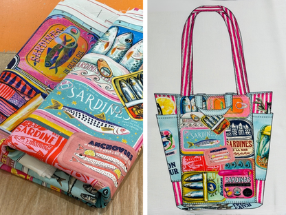 Baumwollstoff-Panel Tasche Marseille Sardines