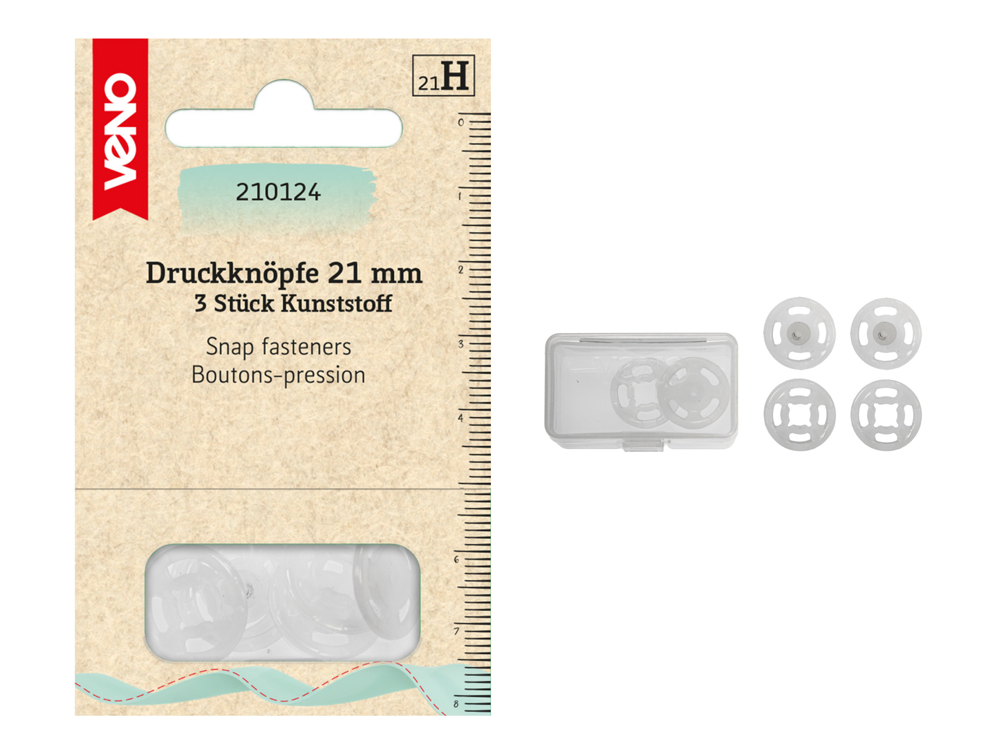VENO Annäh-Druckknöpfe 21 mm Transparent 3 Stück